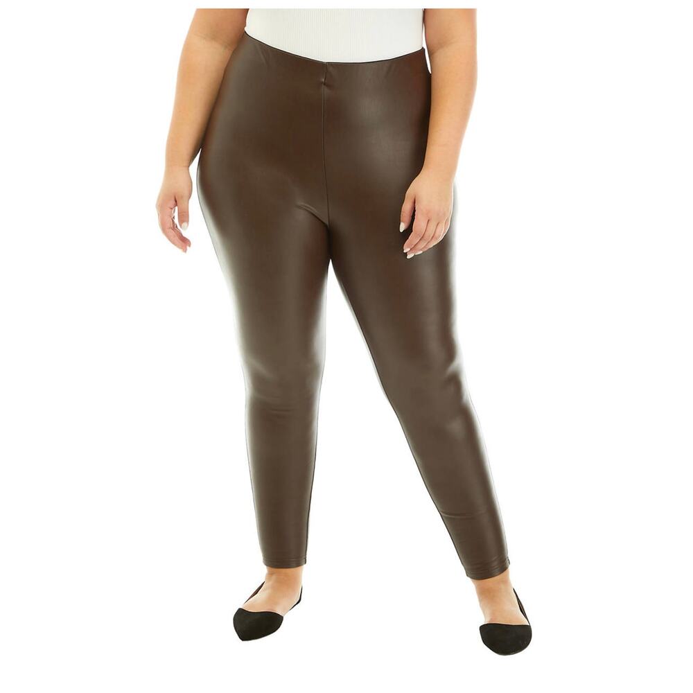 New Wonderly Brown Faux Leather Pants | Women's Size 1X